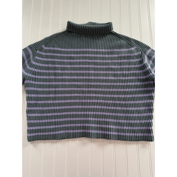 Ann Taylor Womens L Teal Purple Striped Pullover Turtleneck Sweater - Picture 8 of 8